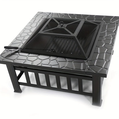 Square Metal Wood Fire Pit Table