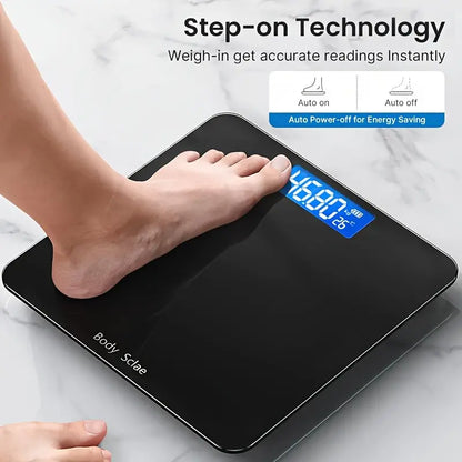 Ultra Slim Digital Bathroom Scale - Most Accurate Body Weight Scales Large Backlit Display | Black