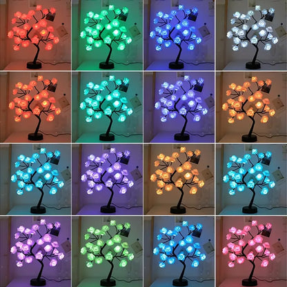 Festive Glow: Christmas Rose Tree Night Light with Dual Power Options