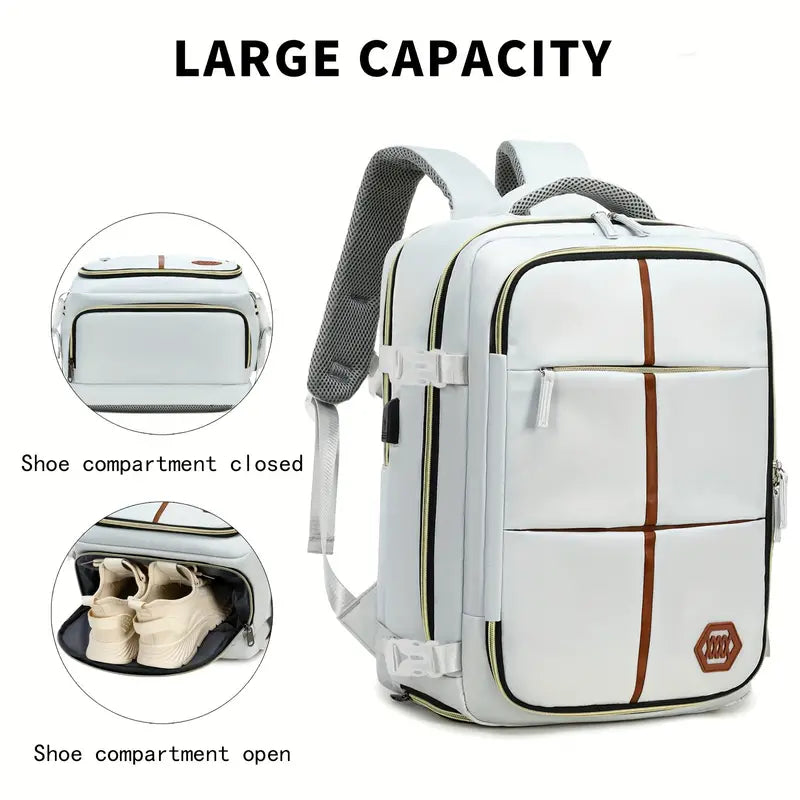 Travel Backpack with Airline-Approved Laptop Compartment and Shoes Compartment - Silver Gray and Chest Bag