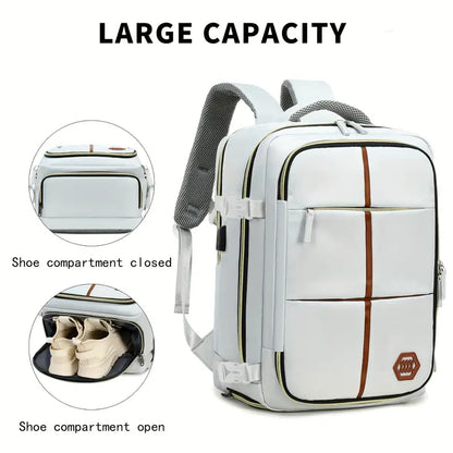 Travel Backpack with Airline-Approved Laptop Compartment and Shoes Compartment - Silver Gray and Chest Bag