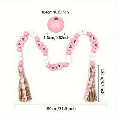 Valentine's Day Love Wood Beads Garland - Hemp Rope Tassel Decor (Model: Beads L116)