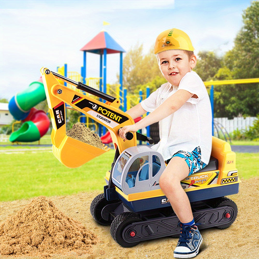 Ride-On Excavator Toy with Helmet