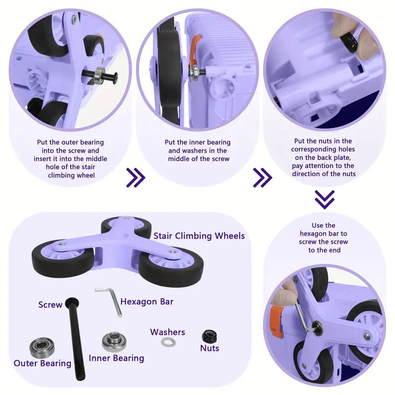 Portable Folding Cart with Stair Climbing Wheels- Purple