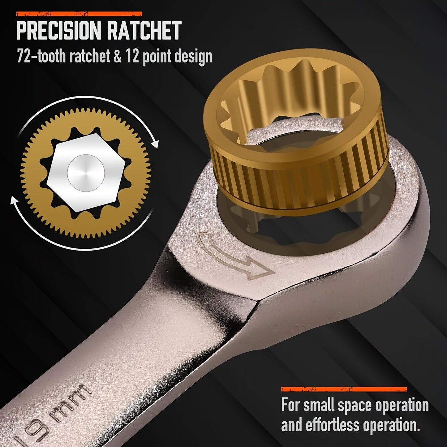 12pcs Metric Ratchet Wrench Set 8-19cm with Case