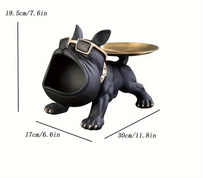 Chic Resin French Bulldog Storage Tray - Nordic Fashion Animal Sculpture Black