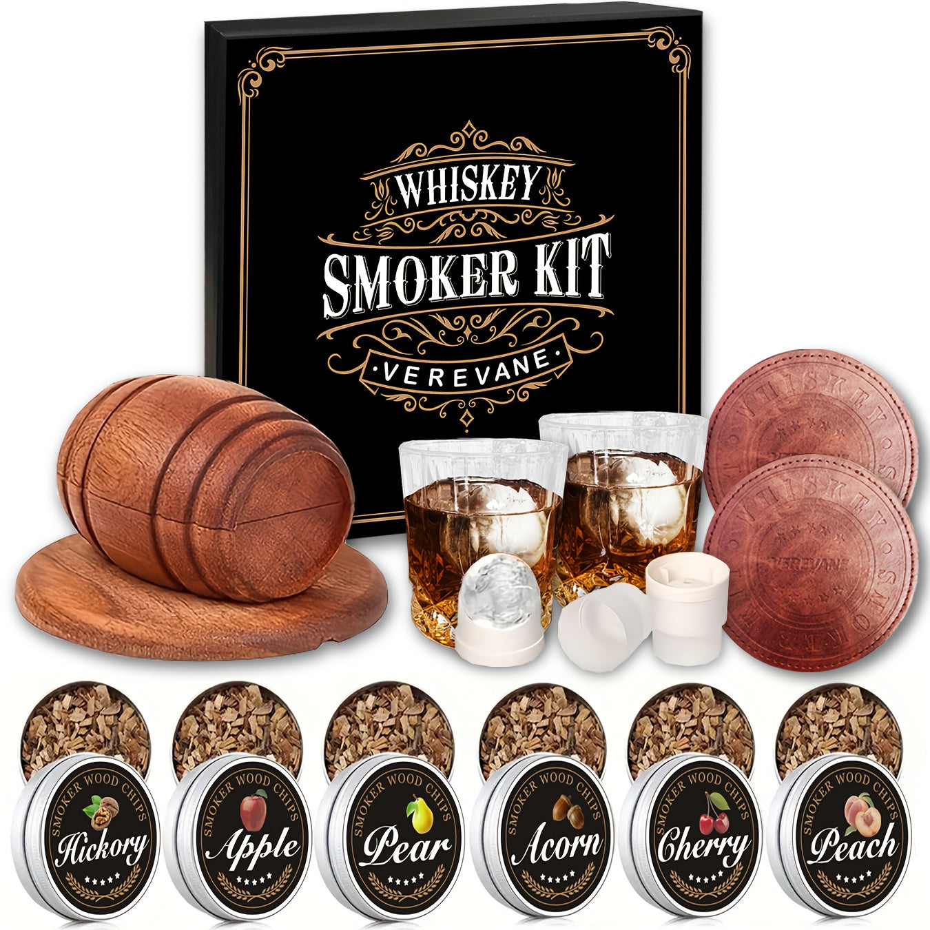 Whiskey Smoker Kit with 6 Wood Flavors & Accessories