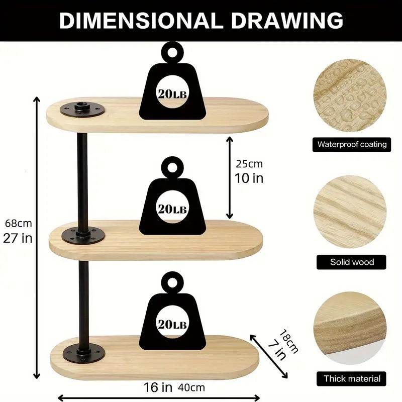 Rustic Industrial Pipe Storage Shelf with Wood Planks - 3 Tier