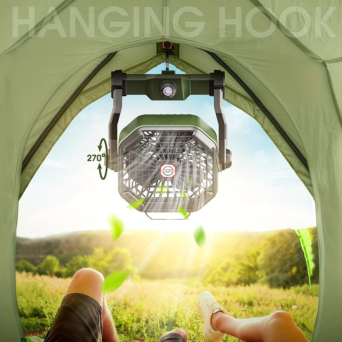 Rechargeable Camping Fan with LED & Hook