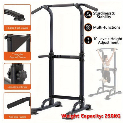 Foldable 10-Level Pull Up Tower – Pull Up Bar & Push Knee Raise Station(Black)