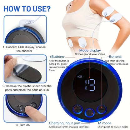 Portable EMS Pulse Massager – Rechargeable Full-Body Muscle Relaxation(Blue)