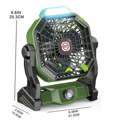 Portable Rechargeable Camping Fan - 7800mAh Battery, Cordless, USB Operated, Wireless, Hanging Hook