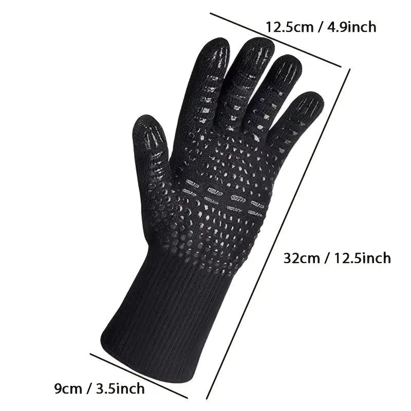 Fireproof Silicone BBQ Gloves - Heat Resistant, Cut-Resistant, Non-Slip (Black)