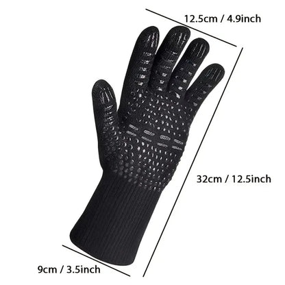 Fireproof Silicone BBQ Gloves - Heat Resistant, Cut-Resistant, Non-Slip (Black)