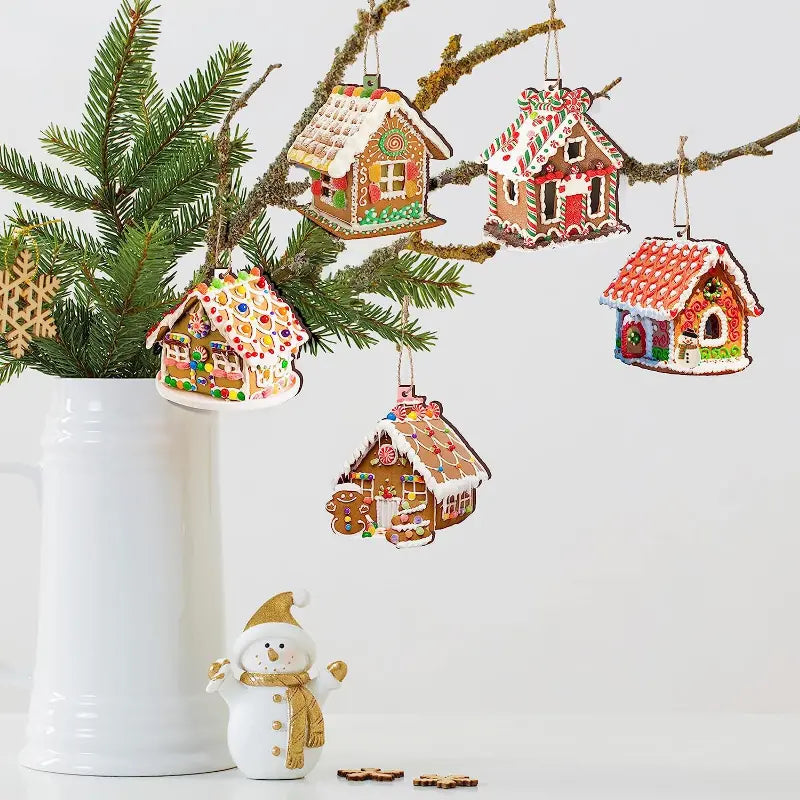 Wooden Christmas Ornaments: 15pcs Colorful Gingerbread Candy House Theme Festive Holiday
