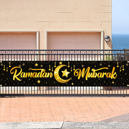 Black Gold Ramadan Kareem Star Moon Banner