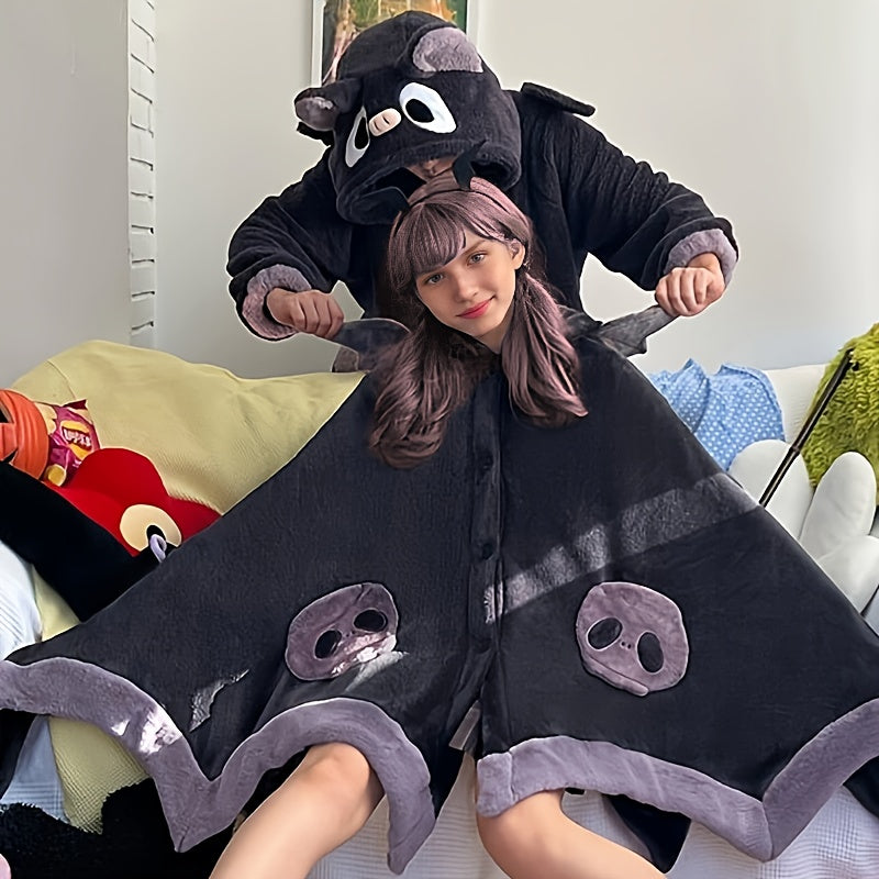 Chill-Proof Cozy Bat-Themed Hooded Wearable Blanket