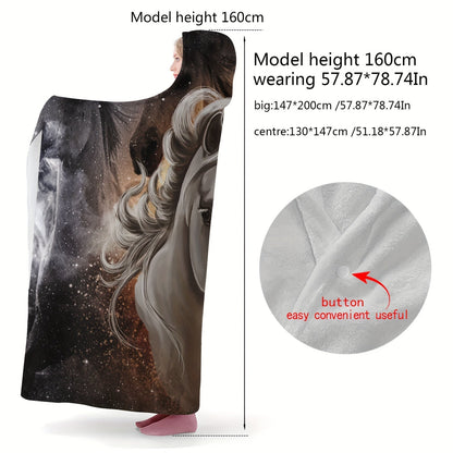 Horse Pattern Wearable Blanket Flannel Hooded Throw