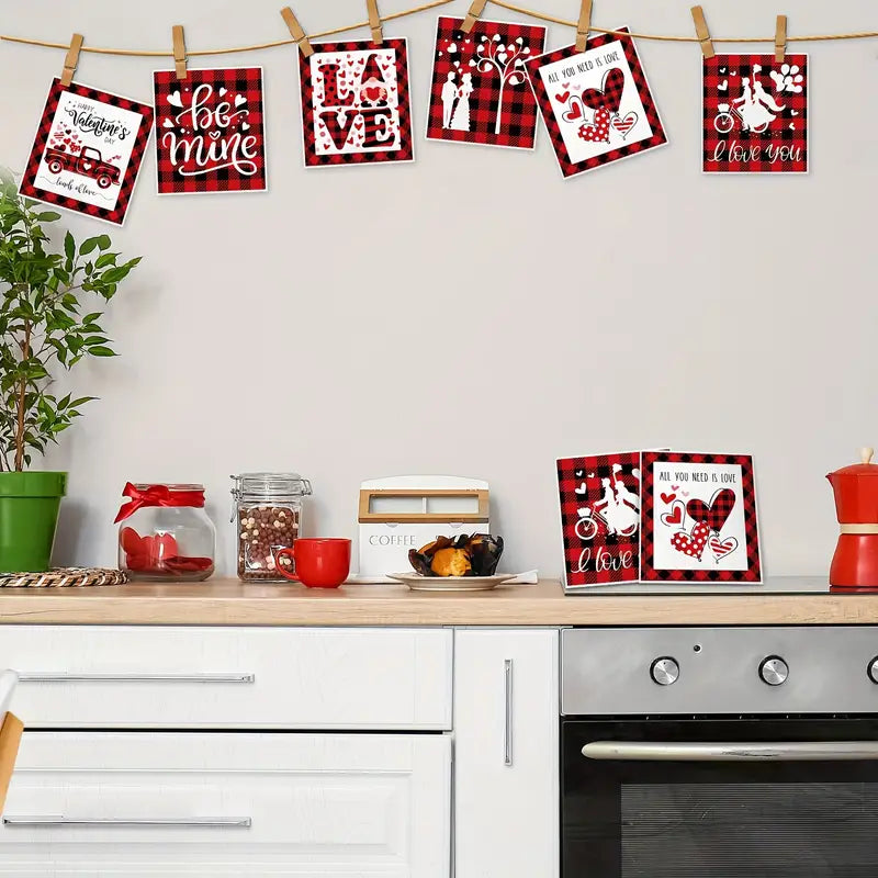 Romantic Red Check Valentines Day Placemats Set of 6