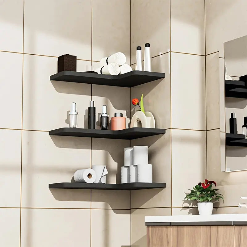 Contemporary Black Corner Floating Shelves - Set of 3