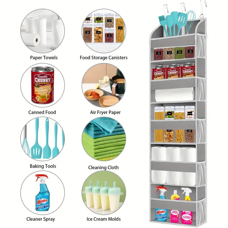5-Shelf Over-the-Door Organizer with 10 Large Pockets - Light Gray