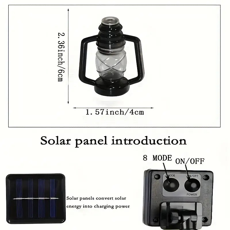 Solar Retro Oil String Lamp - 1 Pack, 8 Functions, Waterproof Outdoor