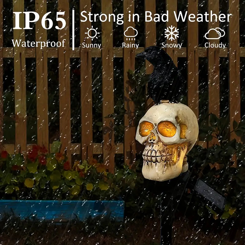 Raven's Glow: Solar-Powered Crow Skull Decor