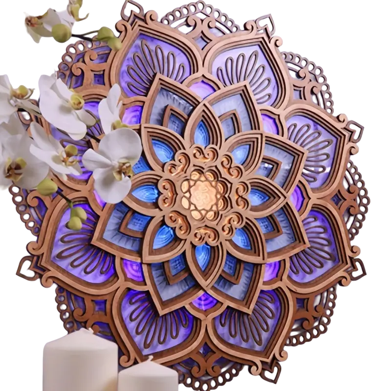 Lotus Mandala Yoga Room Night Light - LED Multi-Layer Wooden Creative Atmosphere Light