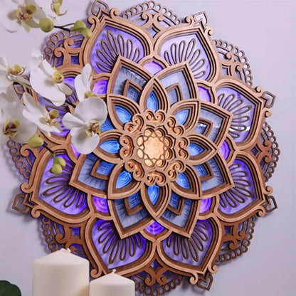 Lotus Mandala Yoga Room Night Light - LED Multi-Layer Wooden Creative Atmosphere Light
