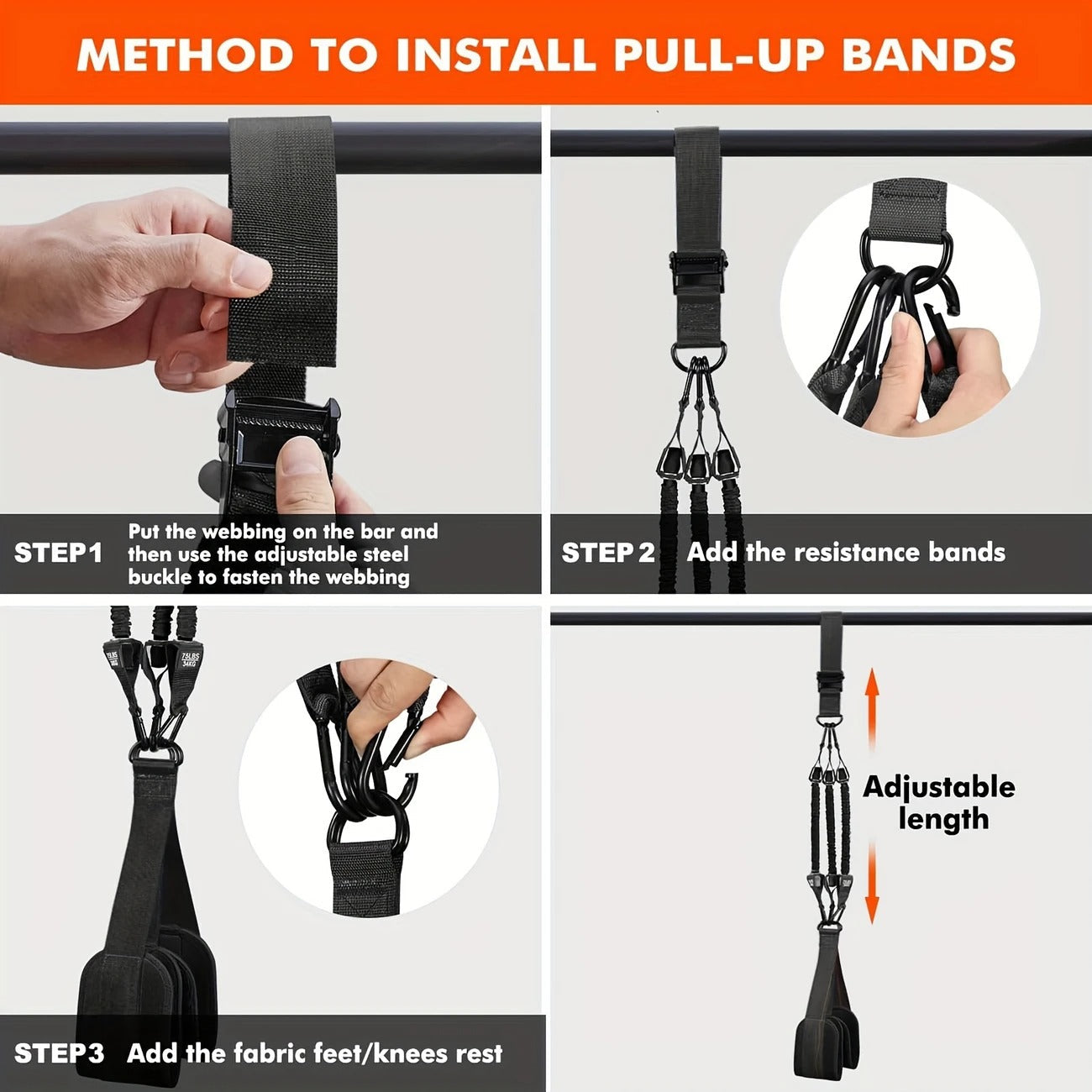 5-Pack Adjustable Pull-Up Resistance Bands Set