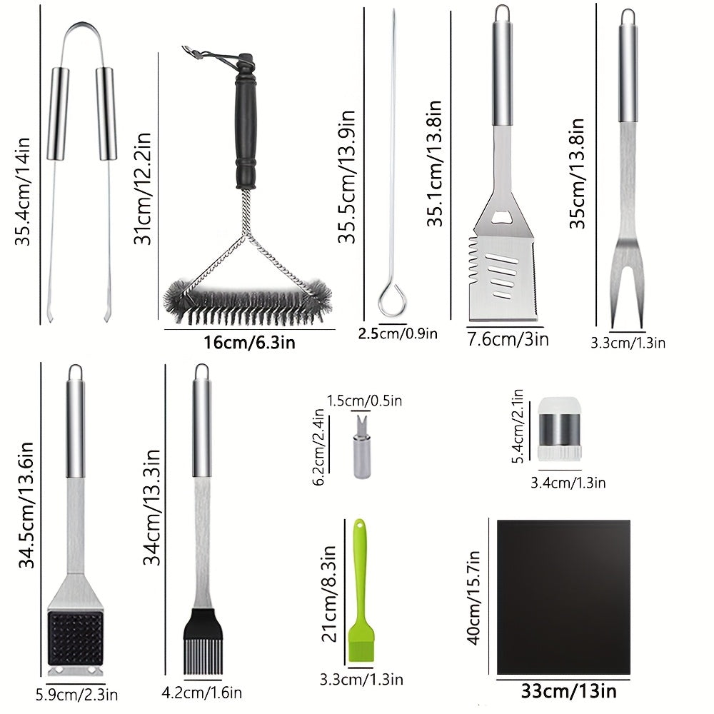 Stainless BBQ Grill Tool Set with Thermometer (26pcs)