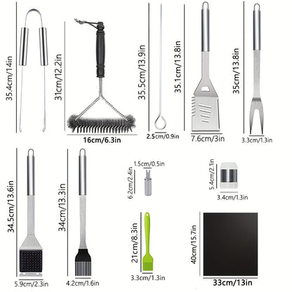 Stainless BBQ Grill Tool Set with Thermometer (26pcs)