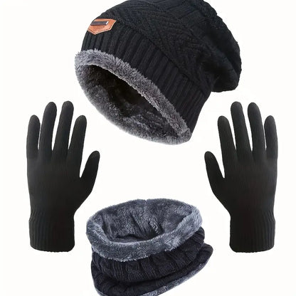 Winter Outdoor Riding Set: Hat, Gloves, and Scarf - Black