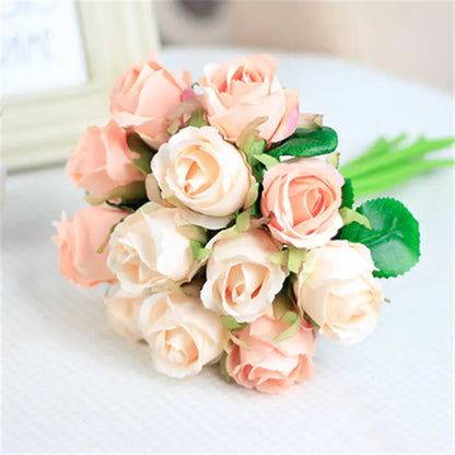 12-Piece Premium Artificial Rose Flowers with Stems(Champagne)