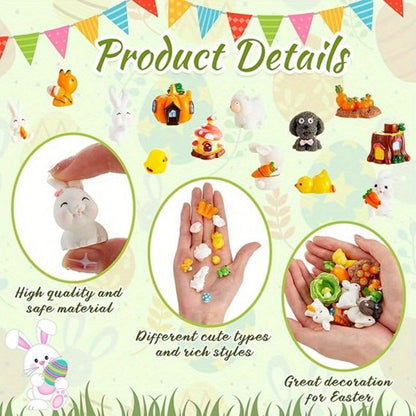 Mini Easter Bunnies, Ducks, and Carrot Ornaments (20pcs)