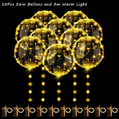 10pcs LED Balloons: Luminous Bobo Light-Up Flashing Helium Balloons(Warm Light)