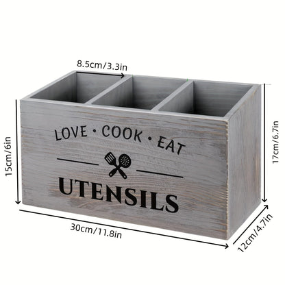Wooden Tableware Storage Box with Grids for Kitchen