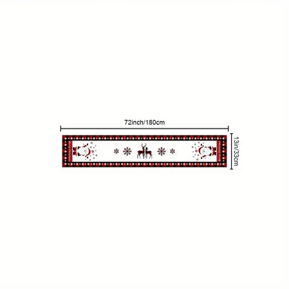 Seasonal Winter Holiday Table Runner - Red and Black Buffalo Check Plaid with Santa Claus & Snowflake Patterns
