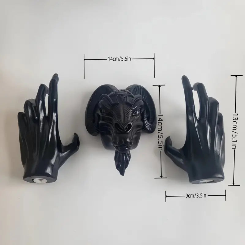 3-Piece Sheep Head Wall Decor Set - Black Resin Art Deco