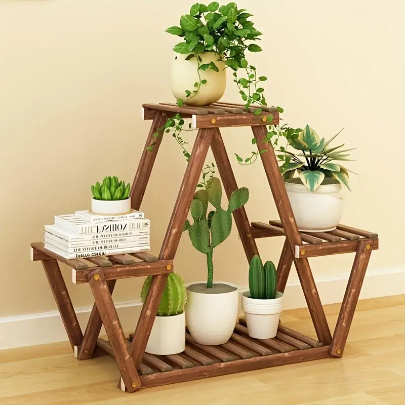 Wooden Triangular Plant Stand - Multi-Tier Flower Display Holder