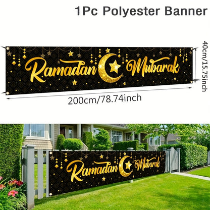 Black Gold Ramadan Kareem Star Moon Banner
