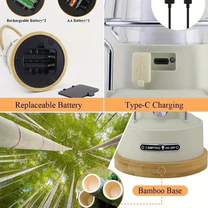 Vintage Rechargeable Camping Lantern - Dimmable LED, Waterproof Retro Light