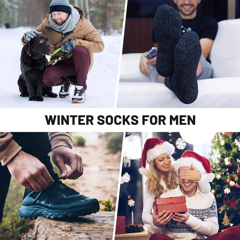 5 Pairs of Thick Solid Crew Socks for Men - Winter Essentials