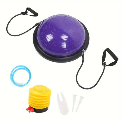 Balance Ball Gym Training Exercise Half Fitness with Pump & Band - Purple