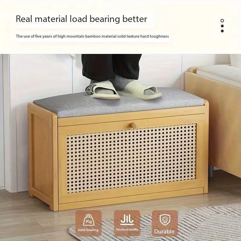 70cm Bamboo Shoe Rack Bench - Seat and Storage