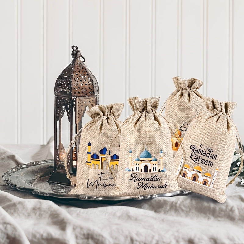 6-Pack Linen Burlap Gift Bags for Ramadan