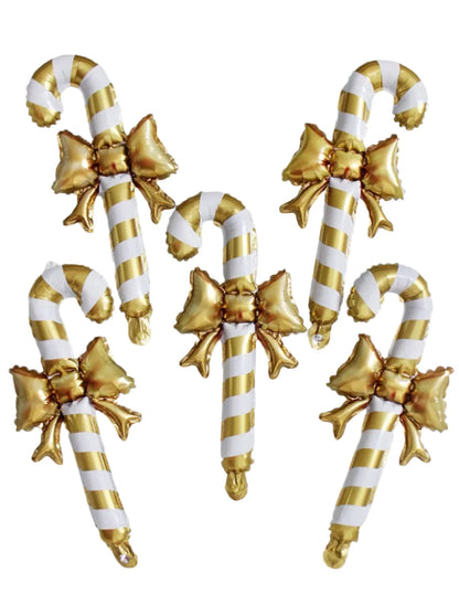 Golden Bow Candy Cane Handheld Stick Balloon for Christmas