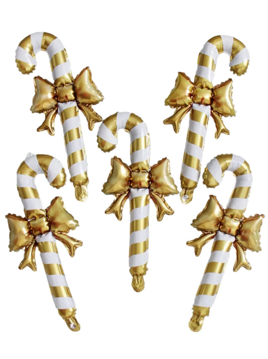 Golden Bow Candy Cane Handheld Stick Balloon for Christmas