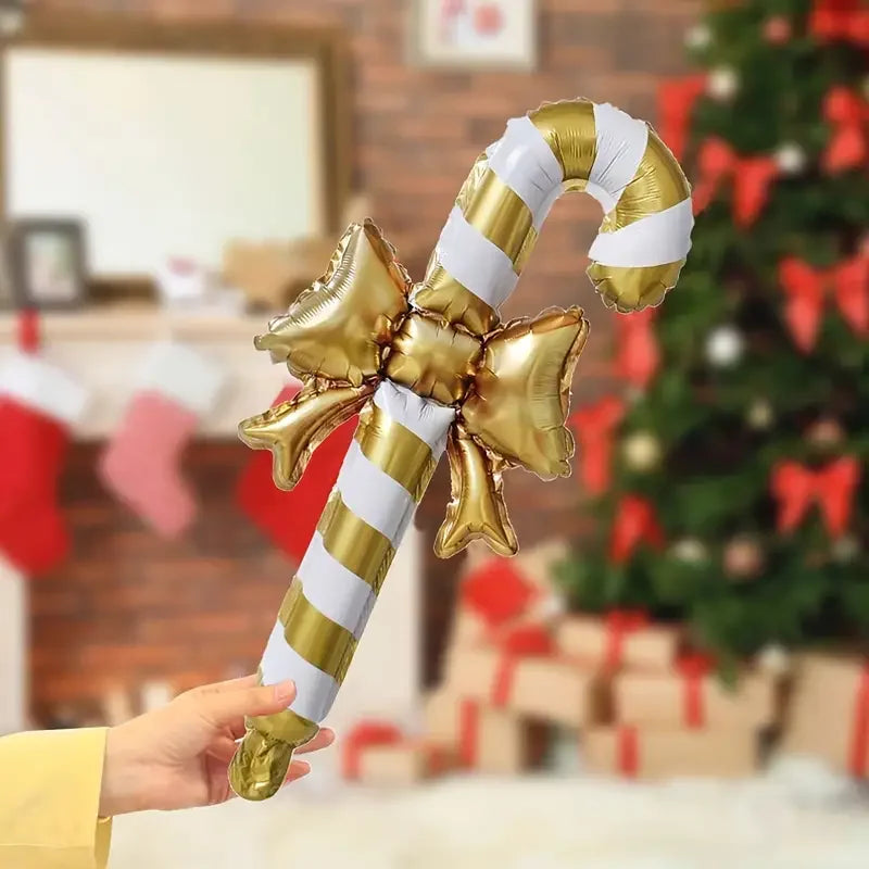 Golden Bow Candy Cane Handheld Stick Balloon for Christmas