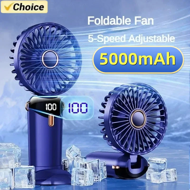 Foldable Handheld Mini Fan with Phone Stand (5000mAh)